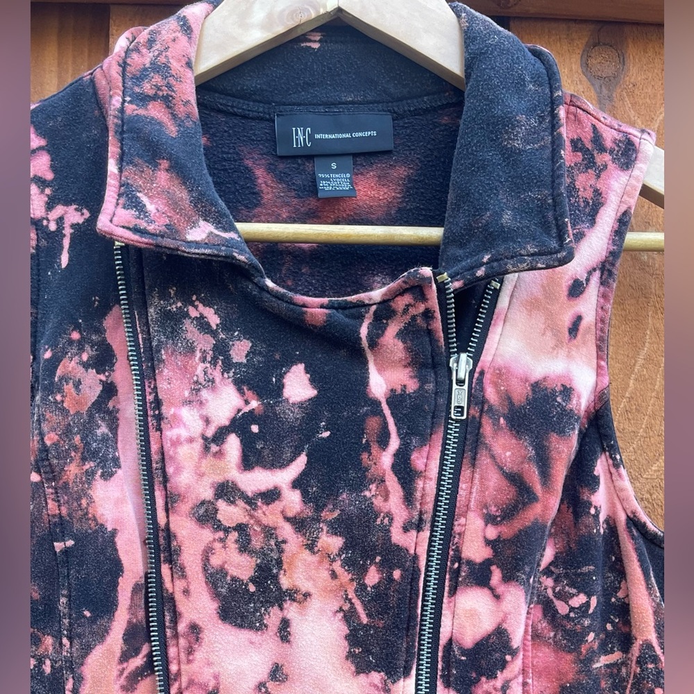 Moto Motorcycle Jacket Vest Bleach Dyed Goth Punk Grunge Upcycle Zippers Edgy S - Picture 3 of 11